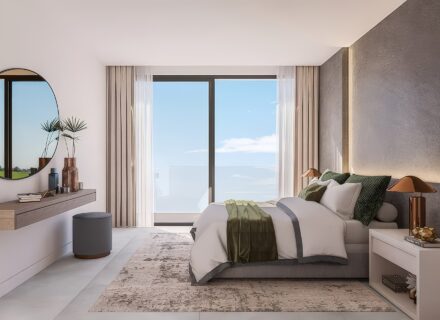 Apartamenty na sprzedaż w Esteponie – Alchemist – elegancka sypialnia z widokiem na morze
