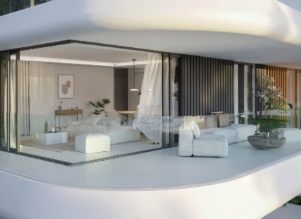 Apartamenty na sprzedaż w Esteponie – Alchemist – nowoczesny salon z jadalnią i otwartą kuchnią