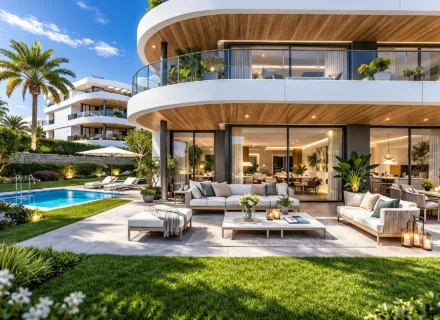 Luxury apartment terrace with garden and swimming pool – apartments for sale Benahavis