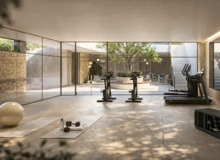 Modern gym with garden view in residential complex – apartments for sale Benahavis