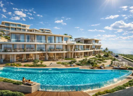 Luxury seafront residence with infinity pool, sea views, spacious terraces, landscaped gardens and modern architecture.