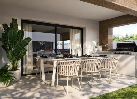 Private villa terrace with outdoor kitchen at One Bali Villas