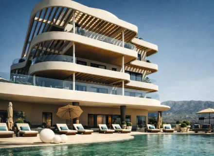 Apartments 360º by Cordia in Mijas featuring elegant modern architecture, spacious terraces and a luxury pool area with mountain and coastal views