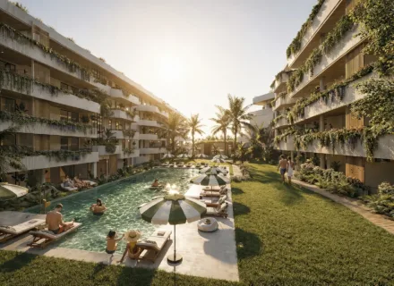 Luxury outdoor pool at The Grove Marbella West, new build apartments 5 minutes from Puerto Banús, landscaped gardens and resort-style amenities.