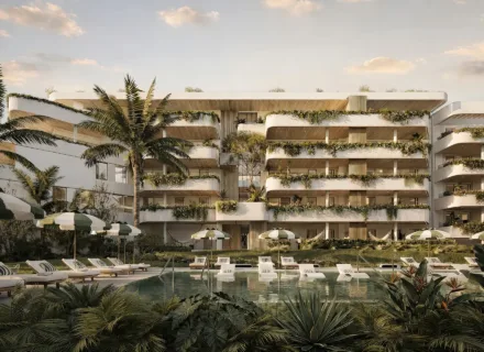 Luxury residential complex at The Grove Marbella West, new build apartments 5 minutes from Puerto Banús, modern architecture and green areas.