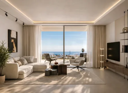 Luxury living room with panoramic sea view at Alcántara del Mar Mile apartment