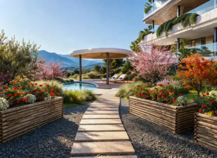 Nowoczesne apartamenty w Esteponie na sprzedaż – ogród z basenem i strefą relaksu wśród zieleni