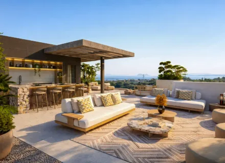 Nowoczesne apartamenty w Esteponie na sprzedaż – luksusowy taras z kuchnią zewnętrzną i widokiem na morze